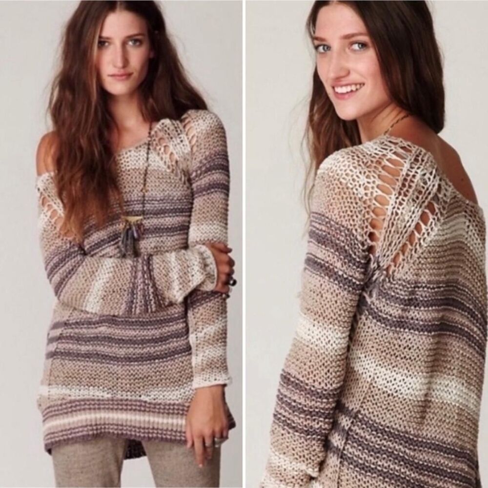 Free People Desert Moon Open Knit Sweater Crochet Boho Size Small